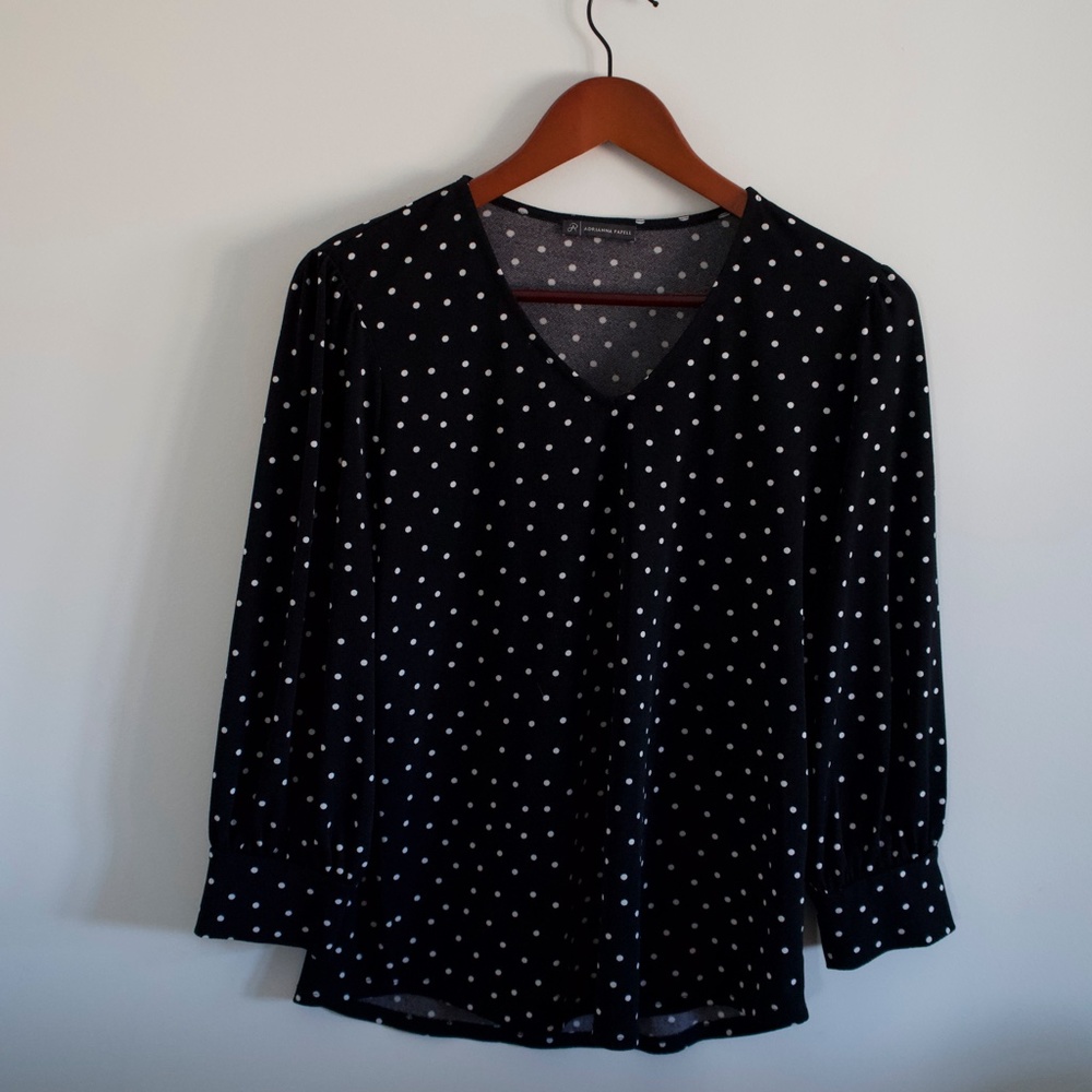 Adrianna Papell Black Polka Dot Blouse. Size S.